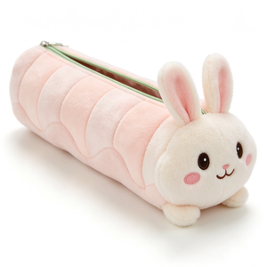 Pink Plush Bunny Pencil Case With Zipper For Kids Unisex - Product Image 3