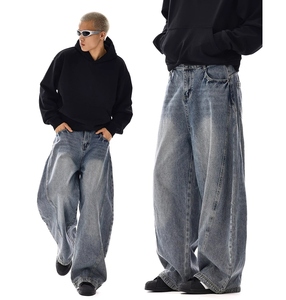Jeans de mezclilla negros de pierna recta 2026, nuevo diseño, lavado medio, estilo retro streetwear, ajuste holgado informal, look estilizado, diseño apilado. - Product Image 4