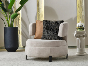 Ensemble de canapés de luxe en teck massif, canapé incurvé moderne en bouclette crème 3+2+1 places, table basse, mobilier de salon pour villa - Product Image 6