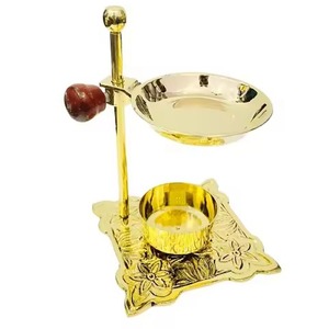 Brass Incense Burner Gold Finish Aromatherapy Diffuser With <b>Candle</b> Holder Decorative Design For Meditation And Prayer Room - Product Image 5