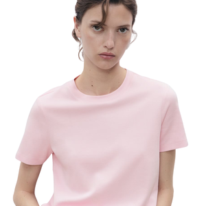 Camiseta Clásica de Cuello Redondo para Mujer, Manga Corta, Corte Regular, Estilo Casual Minimalista, Personalizable al por Mayor, de Algodón Jersey, Prenda Superior para Uso Diario - Product Image 3