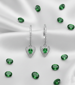 14KT <b>Gold</b> Lab Emerald & Lab Pave Diamonds Fine Jewelry Heart Stud <b>Earrings</b> for Engagement Wedding & Anniversary Gifts - Product Image 1