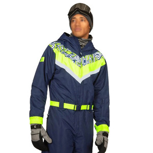 <b>Men's</b> <b>Retro</b> One Piece <b>Ski</b> <b>Suit</b> Navy Neon Yellow Geometric Print Belted Waterproof Windproof Snowboard Jumpsuit Winter Sports - Product Image 5