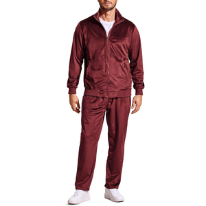 Men's Maroon Tracksuit Set Full <b>Zip</b> Jacket Pants Solid Color Casual Wear Polyester Material Autumn Season Regular Fit - Product Image 1