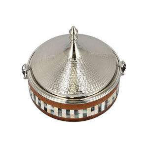 Luxury Stainless Steel Serving Casserole with Hammered Dome Lid Decorative Hot <b>Pot</b> with Embossed Black Diamond Base Cooking <b>Pots</b> - Product Image 4