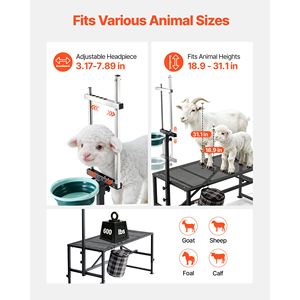 Soporte de ordeño para cabras de alta resistencia, capacidad de 600 lb, con comedero, cabezal ajustable, cesta para herramientas y poste de engrosamiento - Product Image 3