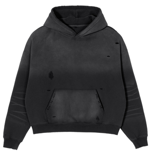 Sweat à capuche épais pour homme, style urbain, effet vieilli, délavé à l'acide, coupe oversize et carrée personnalisée, épaules tombantes, vintage - Product Image 1