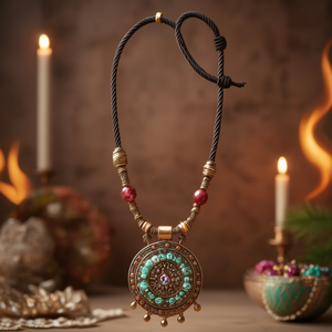 Bohemian Casual Number Pendant Necklace with <b>Rope</b> <b>Chain</b> Brass and Gemstone for Party and Anniversary - Product Image 3