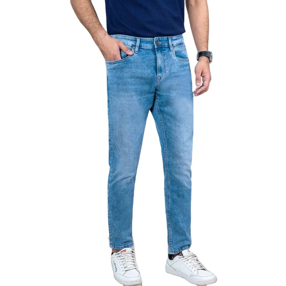 Jeans Denim lurus kasual pria, Slim Fit klasik Slim Lurus regang untuk lelaki dari B