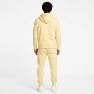 Ensemble de survêtement jaune à capuche pour homme, manches longues, couleur unie, tenue décontractée avec logo imprimé sur le devant, matière en coton respirant, printemps - Product Image 2