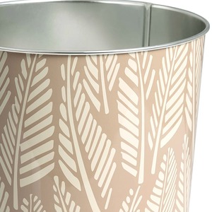 Cubo de basura metálico beige con estampado de hojas, redondo y decorativo, perfecto para el hogar, baño, dormitorio y oficina, procedente de la India. - Product Image 2