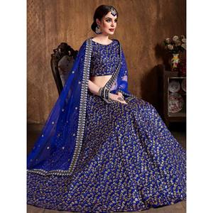Elegante Lehenga Choli de Seda con Lentejuelas Azules para Bodas, Talla Grande - Product Image 6