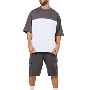 Ensemble t-shirt et short en coton rayé pour homme, vêtements décontractés d'été, respirant, blanc - Product Image 1