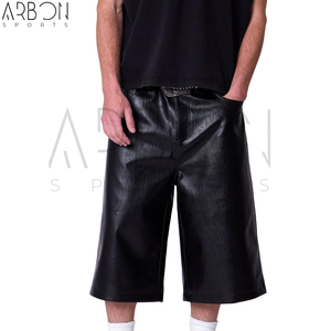 Pantalones Cortos de Cuero Auténtico Negros, Multibolsillos, Funcionales, de Alta Calidad, Hechos a Mano, Casuales, Holgados, para Venta al Por Mayor - Product Image 5