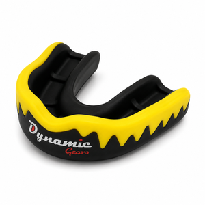 Protège-dents double couche Dynamic Gears noir et jaune en silicone, équipement de protection pour la boxe, unisexe adulte, léger, prix de gros - Product Image 3