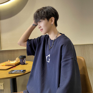 T-shirt Homme Brodé Oversize en Coton et Fibre de Bambou, Coupe Ample Épaules Tombantes, Grammage Lourd, Style Décontracté Streetwear, T-shirt Graphique - Product Image 3