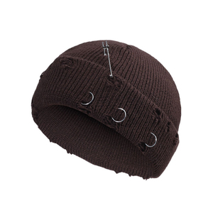 Bonnet tricoté unisexe avec rivets métalliques et épingles, style punk, casquette d'hiver noire unie, 56-58 cm, décontracté pour adultes - Product Image 2