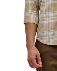 <b>Men</b> Beige And <b>White</b> Plaid Cotton <b>Shirt</b> Long Sleeve Button Down <b>Casual</b> Checked <b>Shirt</b> OEM Factory Custom Fit Wear Export Quality - Product Image 5