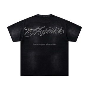 Hot Selling Men's Vintage MAJESTIK Anti-Wrinkle Twill Rhinestone Summer Long Sleeve T-<b>Shirts</b> ODM Stand Collar - Product Image 2