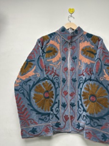 Veste bomber en velours brodé de style indien, respirante, bohème, écologique, Suzani, col rond, manches longues, grande taille, pour femmes, hiver - Product Image 3