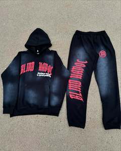 Hot Selling Men Streetwear <b>Tracksuit</b> Set Custom Embroidery Hoodie And Sweatpants Cotton Fleece Sweatsuit Factory - Product Image 2