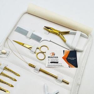 Pinza de presión para extensiones de cabello, de acero inoxidable chapado en oro, para cabello Remy y trama individual, kit de herramientas para extensiones de cabello chino, peine blanco y pinza de cocodrilo - Product Image 4