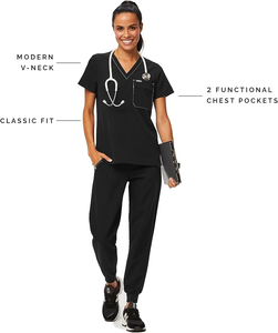 Haut de blouse de maternité à col en V en polyester tricoté, avec 2 poches et panneaux latéraux ajustables - Product Image 2