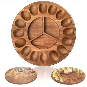 Plateau rond en bois pour œufs farcis avec sangle de suspension, support mural pour œufs, plateau de présentation de cuisine, organisateur de planche de service - Product Image 3