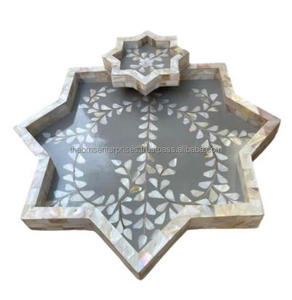 Plateau de conception arabe fait main avec incrustation de coquillages en forme d'étoile Plateau de service aux bonbons et aux dattes le plus demandé Incrustation de nacre - Product Image 1