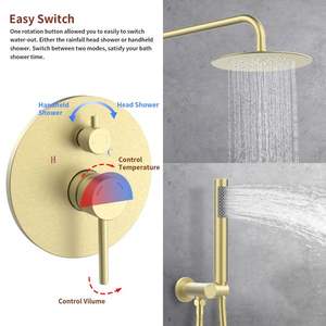 Sistema de ducha de lluvia montado en la pared de 10 pulgadas con grifo de mano, acabado en oro cepillado, juego combinado de accesorios de baño cepillados - Product Image 5