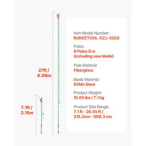 Sega per Potatura Manuale Estensibile 3.87-27 ft con Lama Affilata in Acciaio 65Mn e Manico Leggero in Fibra di Vetro - Product Image 3