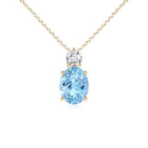 Oval Cut Natural Aquamarine Solitaire Gemstone <b>Pendant</b> with Round Cut Diamond 14K 18K <b>Solid</b> <b>Gold</b> IGI Certified Handmade <b>Pendant</b> - Product Image 1