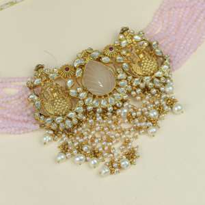 Hermoso Collar Festivo de Diseño con Cuentas Rosadas y Kundan, Chapado en Oro sobre Plata de Ley 925 para Mujer - Product Image 3