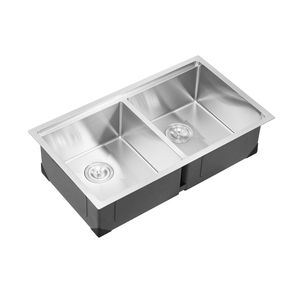 Lavello da Cucina da Incasso da 33 Pollici in Acciaio Inox 304, Doppia Vasca Stile Rustico con Bordo e Valvola in Ottone, Multiuso - Product Image 3