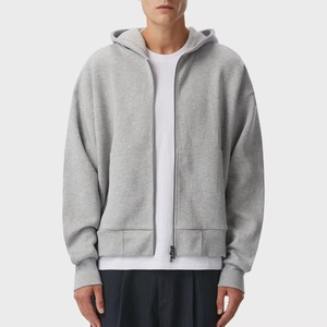 Sudadera con Capucha para Hombre, Color Gris Jaspeado, con Cierre, Lavado Ácido, 100% Algodón, Felpa Francesa, Corte Holgado, Informal, para Otoño - Product Image 1