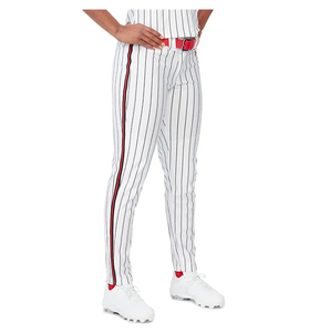 Pantalon de baseball pour homme blanc avec rayures bleues en polyester respirant coupe régulière fermeture à ceinture uniforme d'équipe - Product Image 5