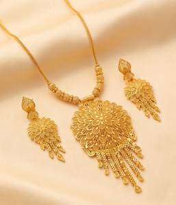 DIVYORO Floral Gold Pendant <b>Necklace</b> Set with <b>Matching</b> Earrings for Women Wedding Jewelry Gold Plated Classic Design - Product Image 1