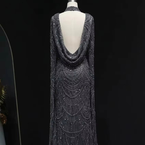 Robe de soirée élégante à sequins et perles de qualité couture, avec manches cape, service OEM professionnel, vêtements de fête haut de gamme - Product Image 1