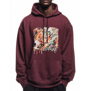 Sweat-shirt à capuche noir pour homme avec imprimé abstrait blanc, poche, coupe ample décontractée, 100% coton, tissu en molleton français, vêtement d'automne - Product Image 6