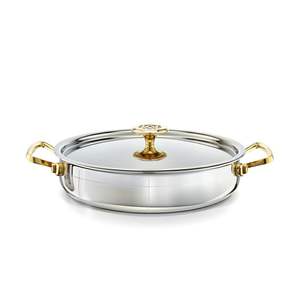 Plat de service décoratif vintage en acier inoxydable avec couvercle et poignée en aluminium, ustensile de cuisine artisanal pour table à manger, hôtel et cuisine domestique - Product Image 2