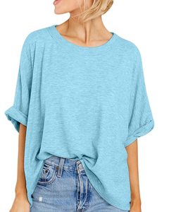 Oversized Women's Leisure T-Shirt for Spring/Summer <b>One</b>-Color Standard Plain <b>Top</b> - Product Image 1