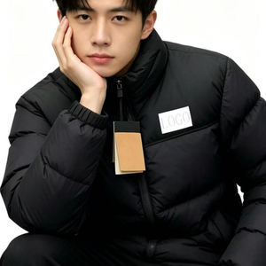 Veste d'hiver matelassée personnalisée avec logo, fabricant en gros, manteau d'extérieur chaud et imperméable en duvet noir épais pour hommes - Product Image 3