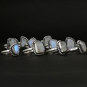 Wholesale Natural Rainbow Moonstone 925 Sterling Silver Plated Handmade Vintage Bohemian Minimalist Artisan <b>Statement</b> <b>Rings</b> - Product Image 2
