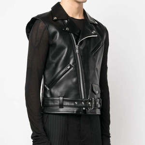 High Quality <b>Men</b> Genuine <b>Leather</b> Vest Biker Motorcycle Fashion <b>Waistcoat</b> Custom Made Breathable Windproof - Product Image 2