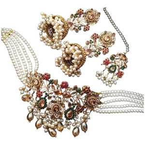 Juego de Joyería de Lujo Kundan de 3 Piezas, Collar y Aretes de Latón, Diseño Personalizado, Joyería Nupcial de Alta Calidad - Product Image 1