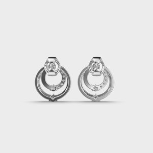 IGI Certified Lab Grown Diamond Double Circle Halo Stud Earrings 14K Yellow / White / Rose Gold Modern <b>Drop</b> Style Earrings - Product Image 4