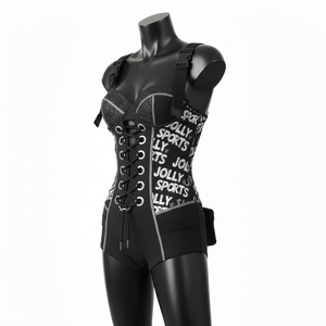 ชุดว่ายน้ำผ้าโพลีเอสเตอร์ผสมสแปนเด็กซ์เนื้อนุ่มยืดหยุ่น สีดำ แต่งเชือกผูกด้านหน้า พร้อมสกรีนโลโก้ตามสั่ง สำหรับผู้หญิง - Product Image 4