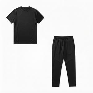 Ensemble de t-shirts noirs à col rond pour homme, séchage rapide, tricotés en polyester et élasthanne, décontractés pour l'été - Product Image 4