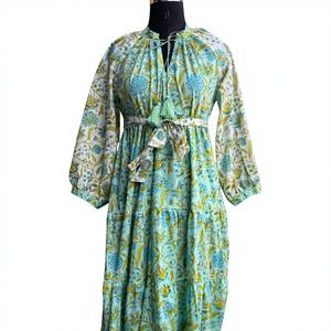 Vestido largo de manga larga para mujer, talla grande, de algodón, con estampado floral, estilo bohemio, holgado, informal, para fiesta, vestido largo holgado - Product Image 1