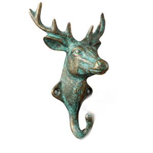 Verdigris Cast Iron Eco-Friendly Waterproof Deer Head <b>Wall</b> <b>Hook</b> Vintage Animal Design Single <b>Hook</b> for Clothing Metal Mount - Product Image 4